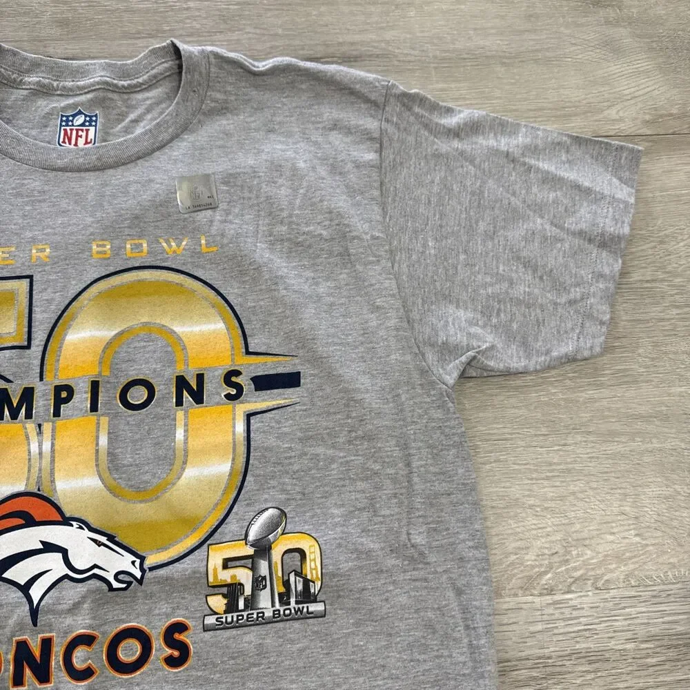Denver Broncos Shirt Super Bowl 50 Champions NFL Men's Gray Tee Medium